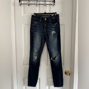 American Eagle Outfitters Dark Blue Ripped Skinny Jeans